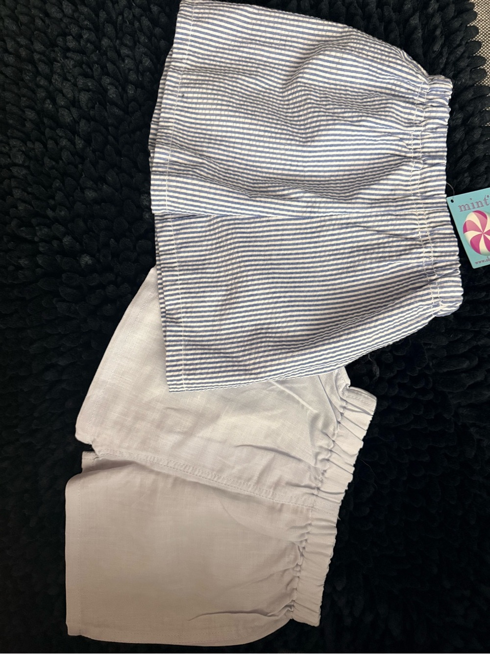 mint |' White and Blue Seersucker Shorts Set